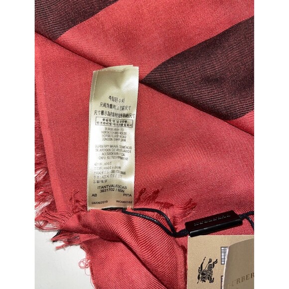 BURBERRY Bright Rose Check Modal Wool Overdyed Chambray Check Square Scarf - Picture 4 of 5